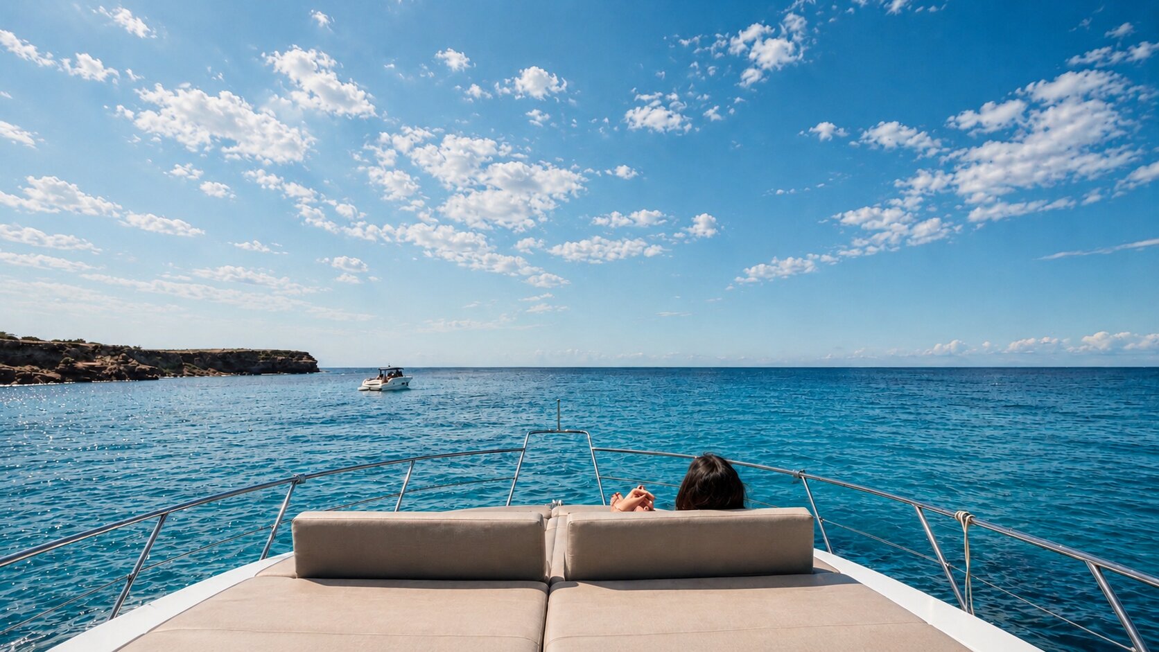Sundeck of the Vytal yacht at golden hour