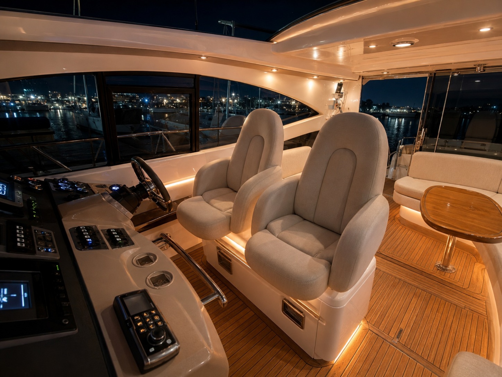 Captain seats and helm